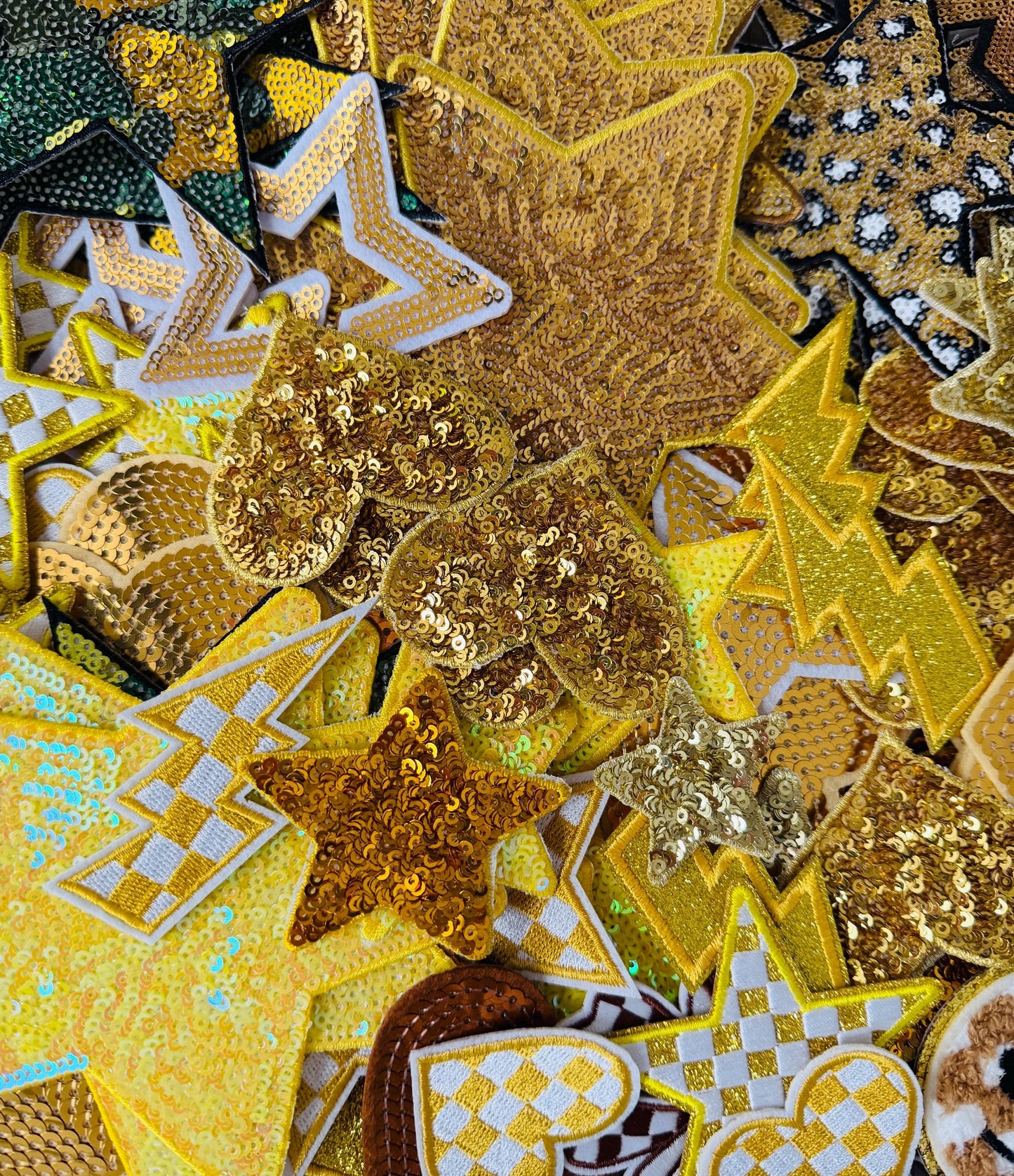 Gold Iron-On Patches Bundle, Sequin Chenille Embroidered Appliques