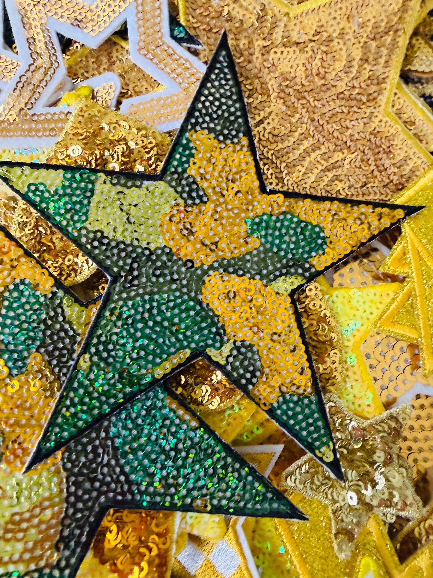 Gold Iron-On Patches Bundle, Sequin Chenille Embroidered Appliques