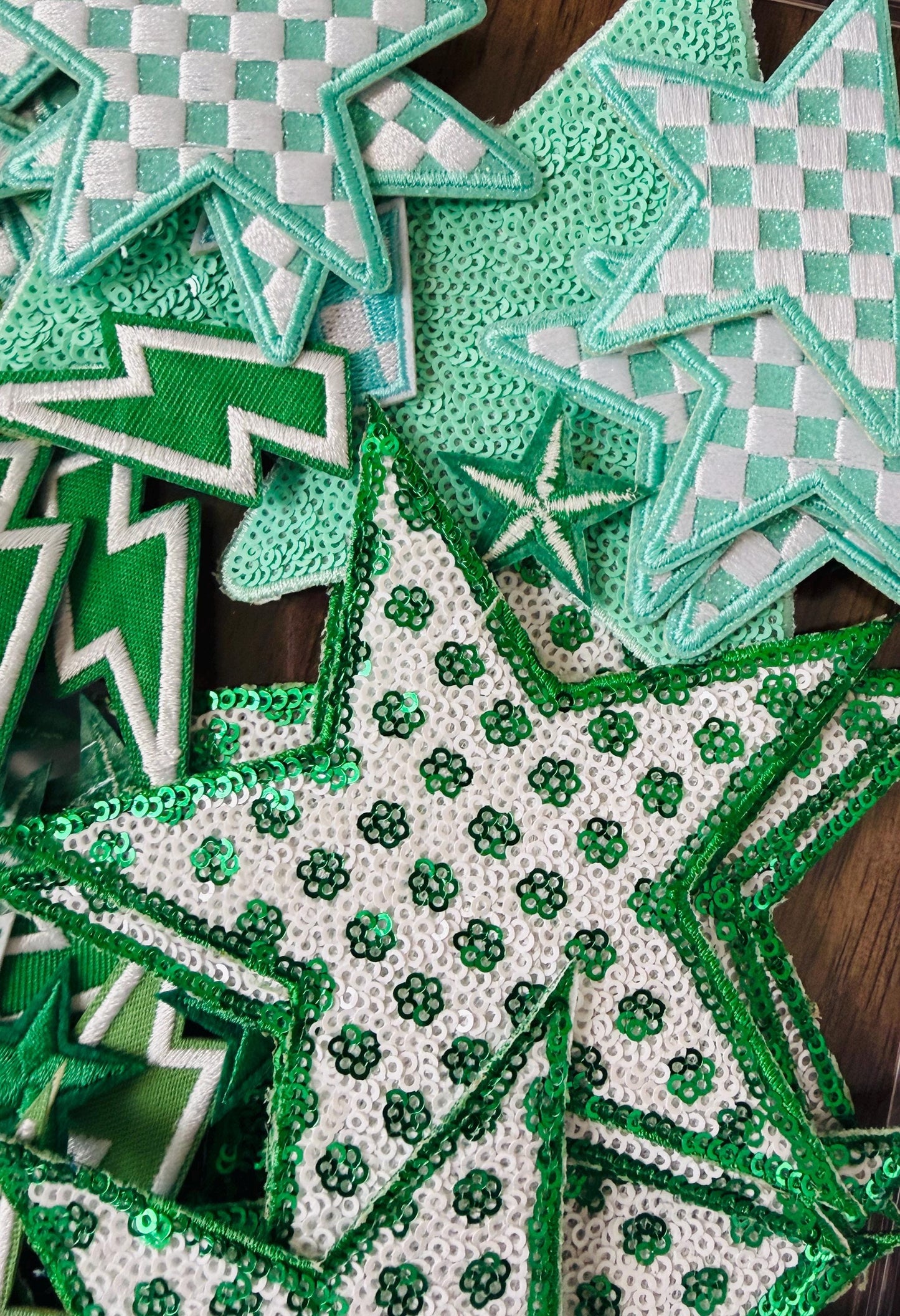 Green Iron On Patches, Bundle of Blue Patches, Filler Patches