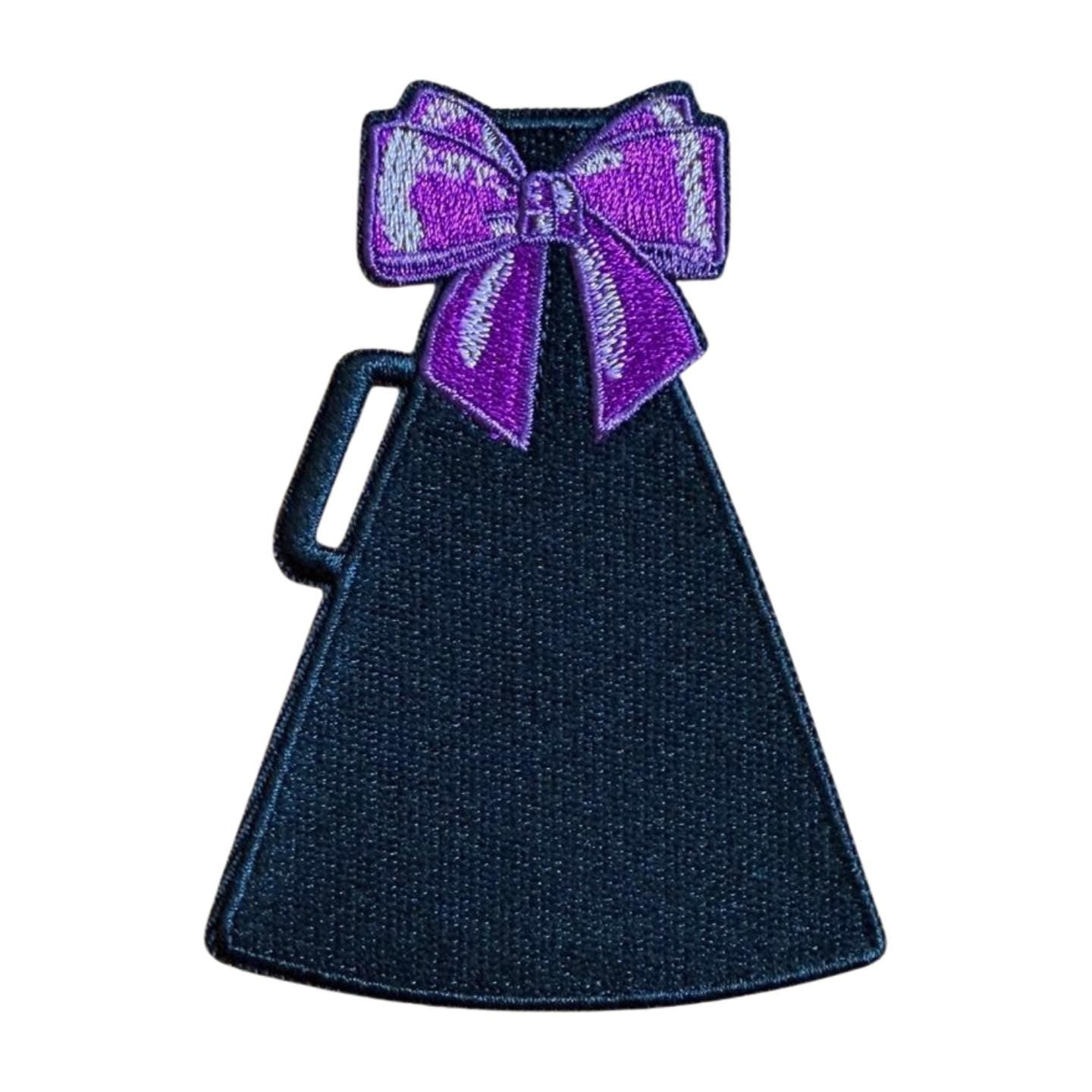 Cheer Megaphone Iron-on Patch with Purple Bow, Cheerleading Patch