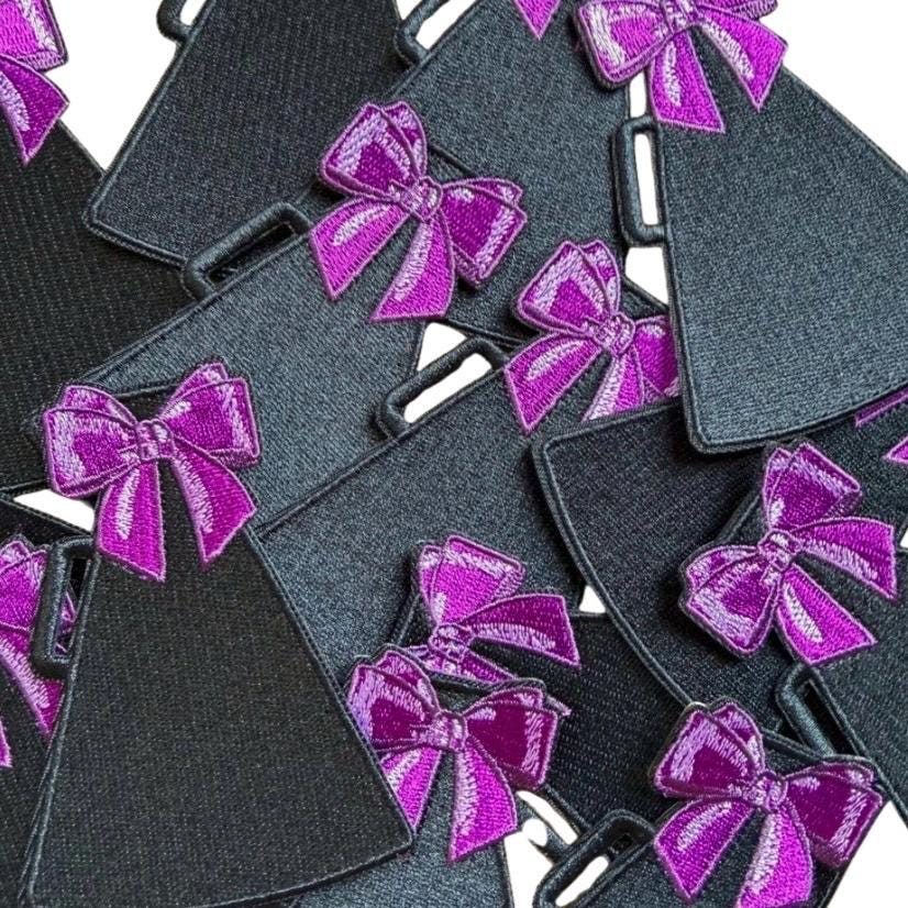 Cheer Megaphone Iron-on Patch with Purple Bow, Cheerleading Patch