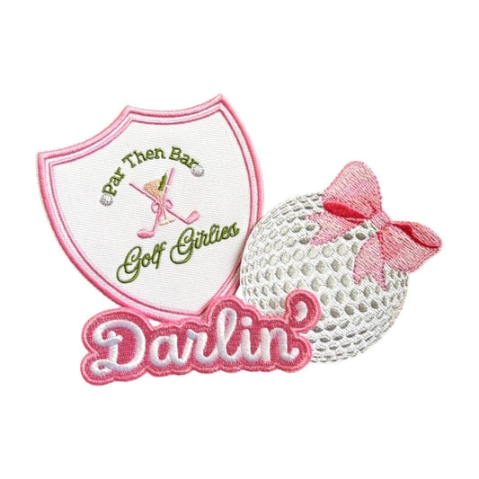 Golf Ball Patch with Pink Bow, Girly Iron-On Applique