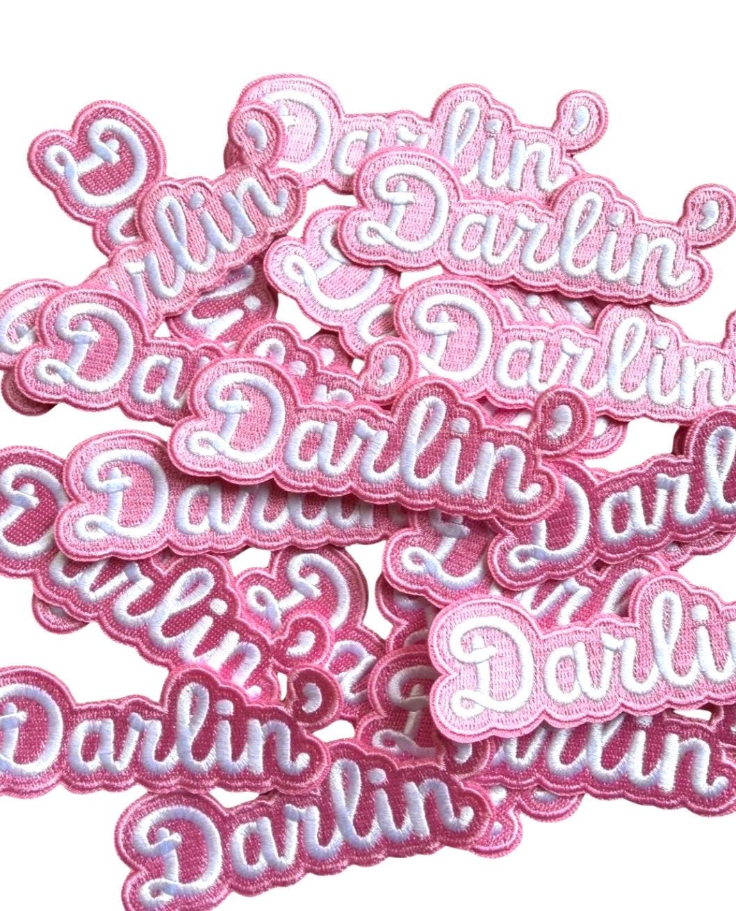 Darlin Iron On Patch, Pink Embroidered Patches