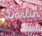 Darlin Iron On Patch, Pink Embroidered Patches