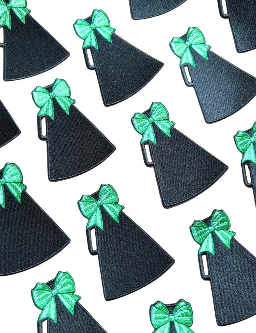 Cheer Megaphone Iron-On Patch with Green Bow, 2.5"