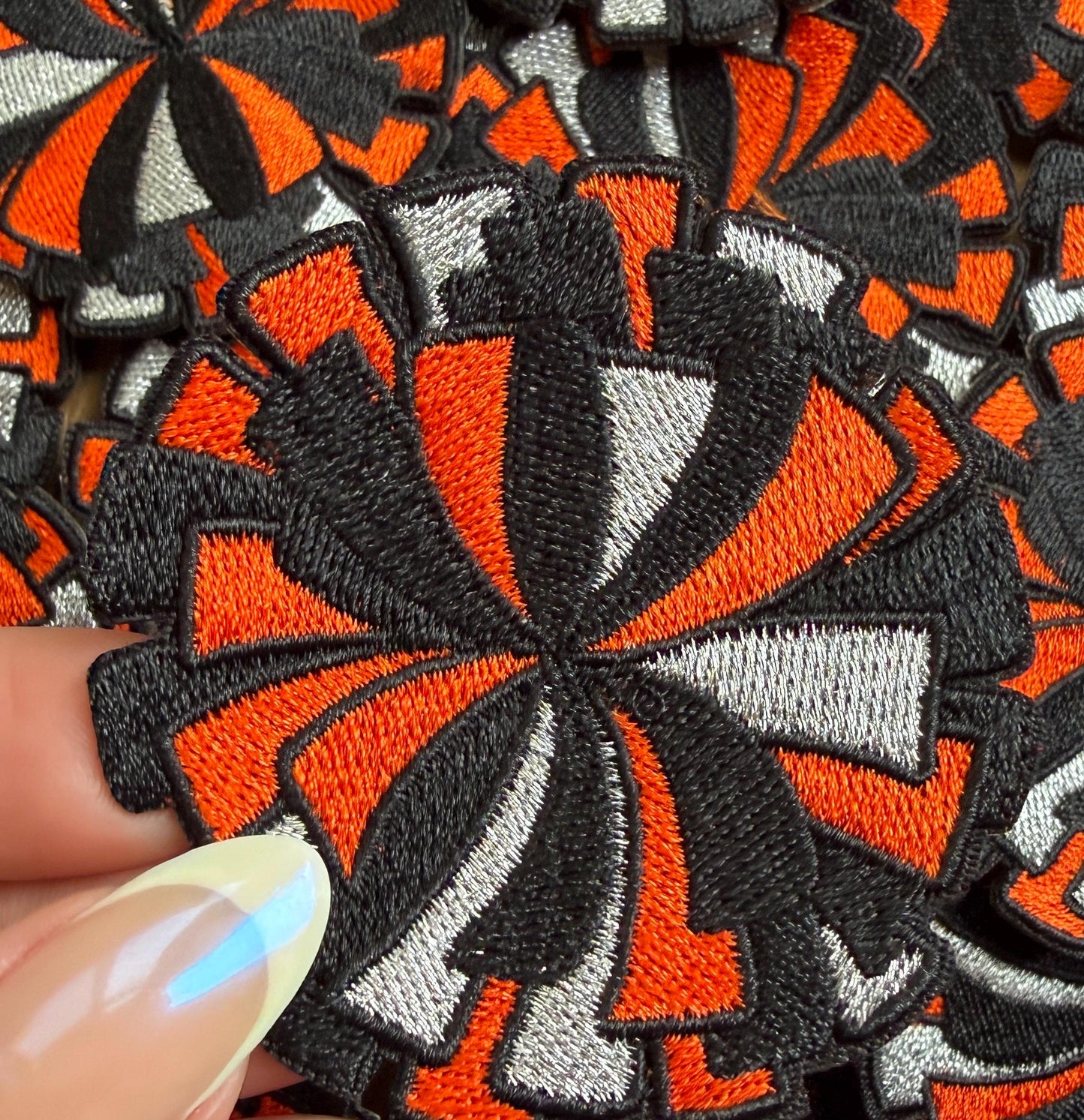 Orange Black Pom Pom Cheerleading Patches, Iron-On Chenille Embroidery