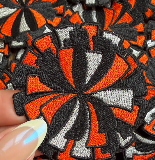 Orange Black Pom Pom Cheerleading Patches, Iron-On Chenille Embroidery