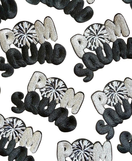 Pom Squad Iron-On Patches, Black Silver Chenille Appliques