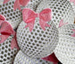 Golf Ball Patch with Pink Bow, Girly Iron-On Applique