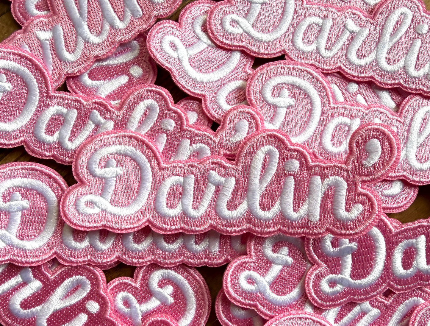 Girly Patches, Darlin Iron On Patch, Pink Embroidered Patches