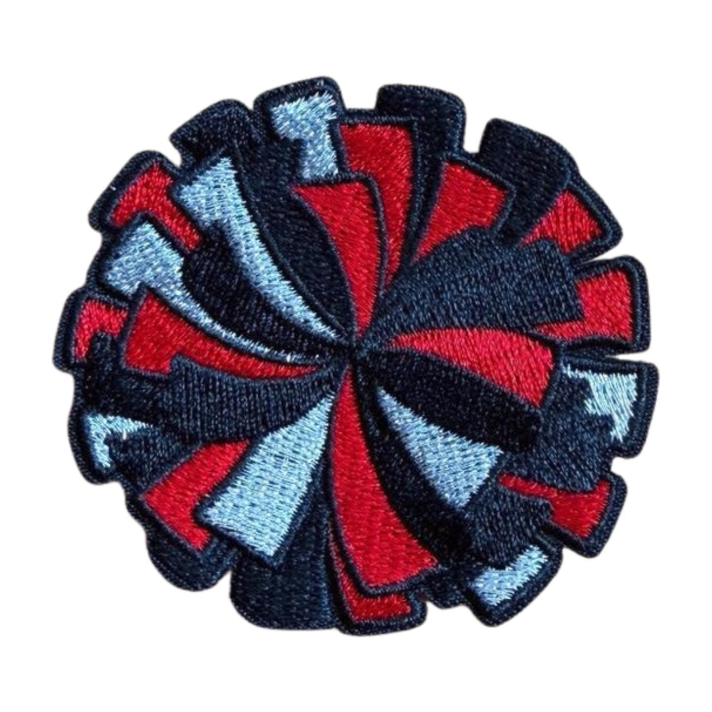 Cheer Pom Pom Embroidered Patch: Red & Black Iron-On Applique