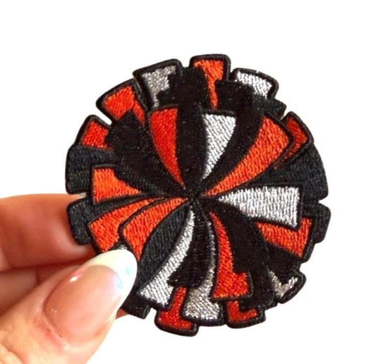 Orange Black Pom Pom Cheerleading Patches, Iron-On Chenille Embroidery