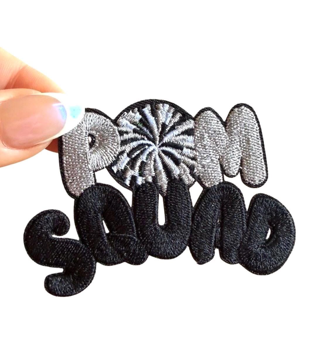 Pom Squad Iron-On Patches, Black Silver Chenille Appliques