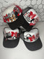 Cheer Pom Pom Embroidered Patch: Red & Black Iron-On Applique