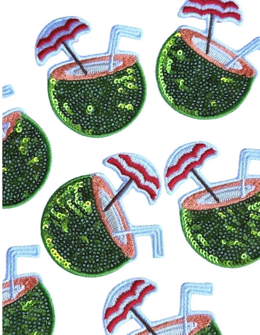 Pineapple Patch, Tropical Sequin Patches, Coconut Drink Applique