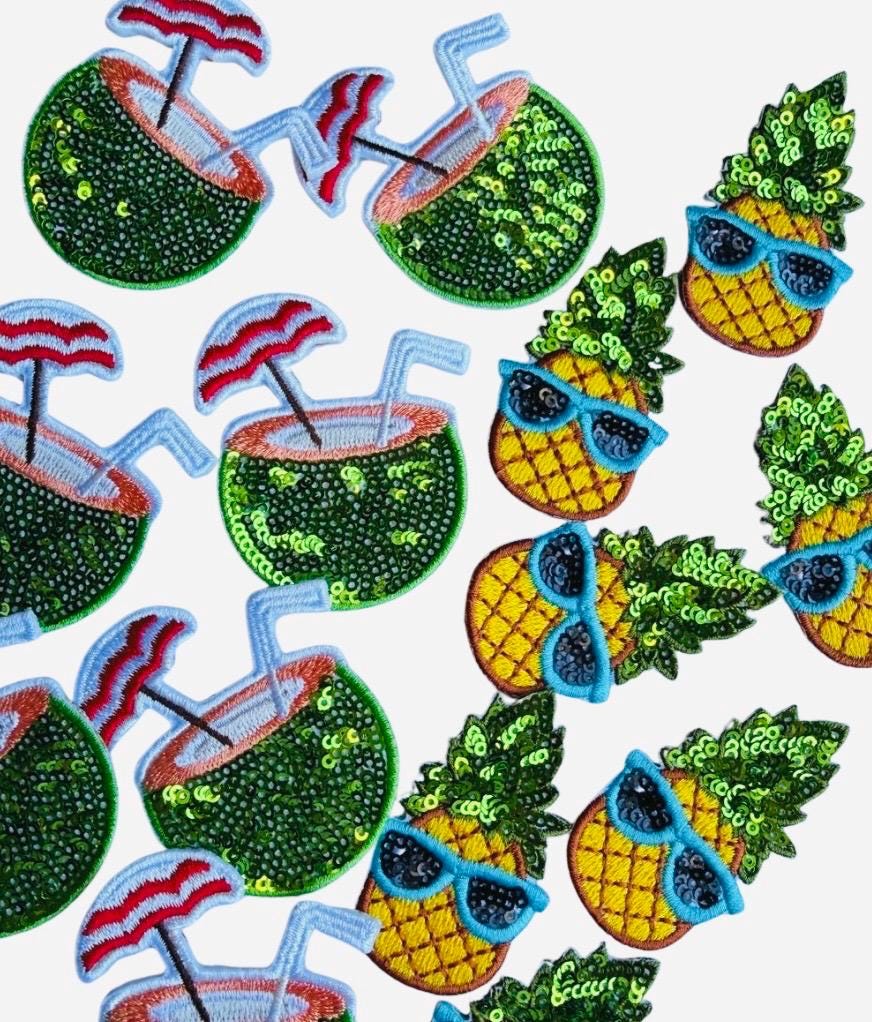 Pineapple Patch, Tropical Sequin Patches, Coconut Drink Applique