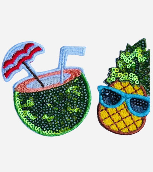Pineapple Patch, Tropical Sequin Patches, Coconut Drink Applique