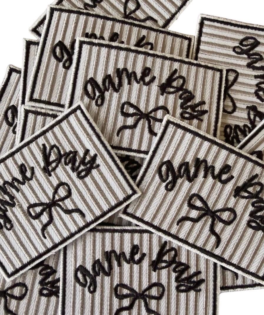 Black Game Day Embroidered Iron-On Patch: Sports Mom DIY