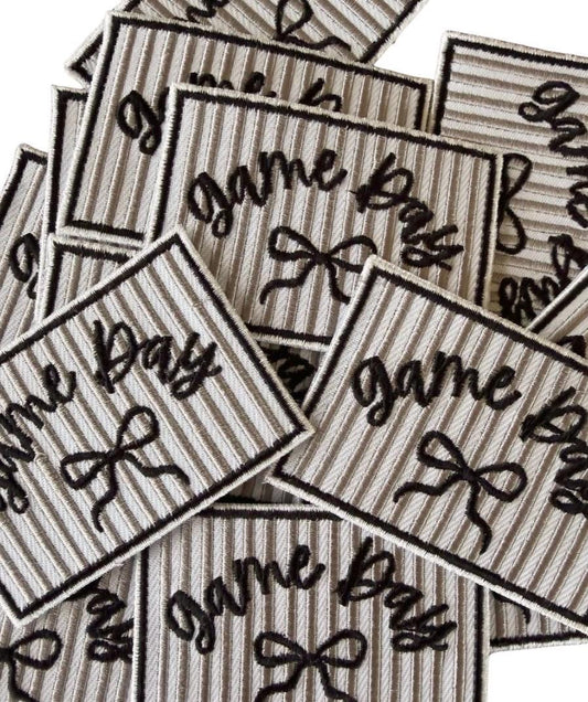 Black Game Day Embroidered Iron-On Patch: Sports Mom DIY