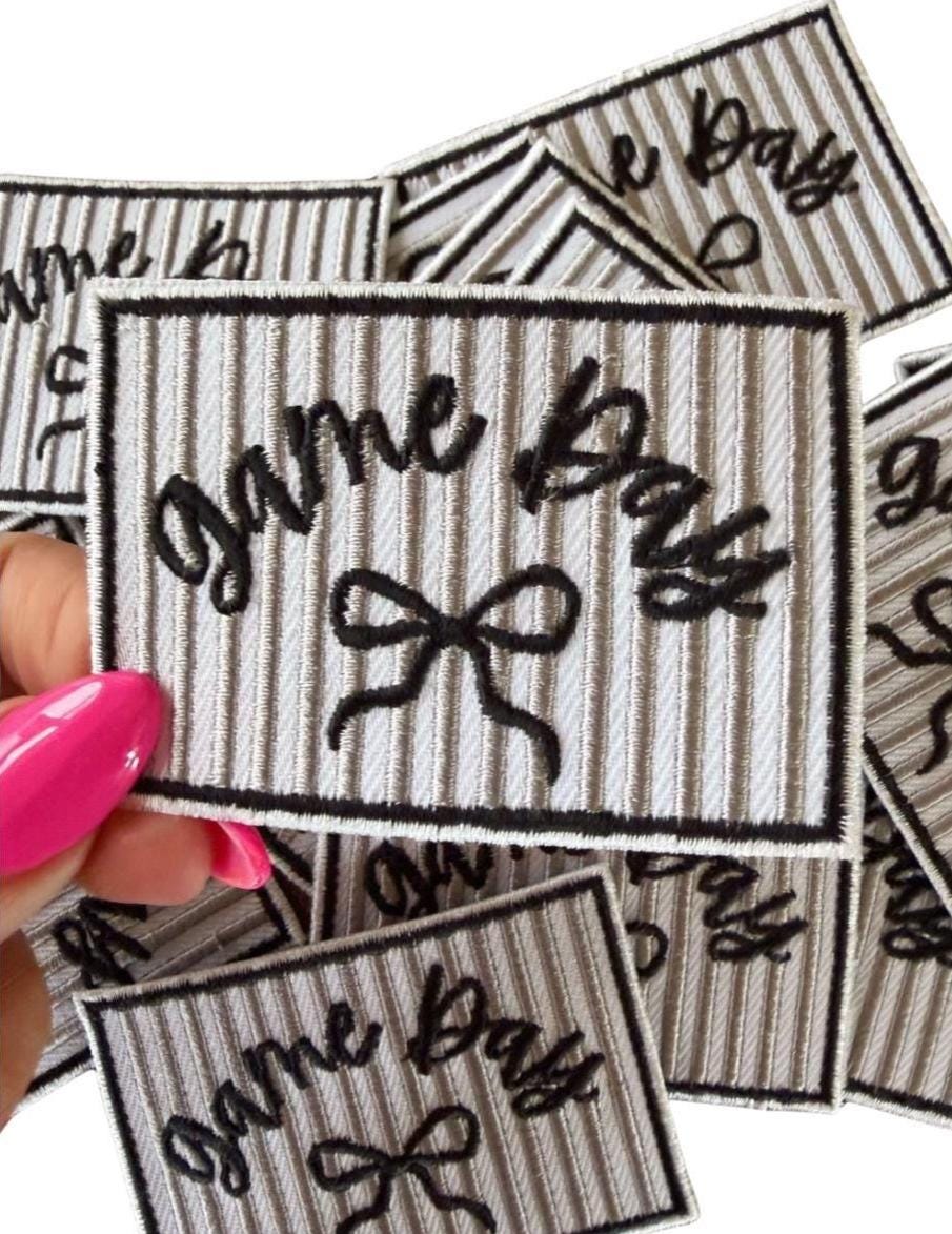 Black Game Day Embroidered Iron-On Patch: Sports Mom DIY