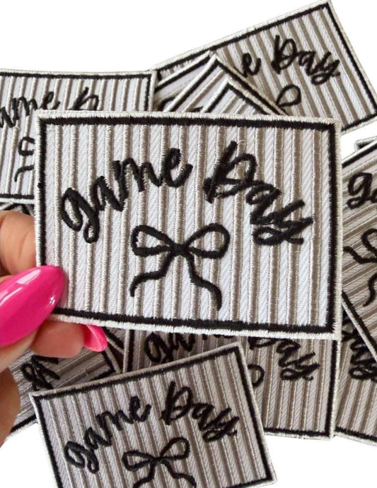 Black Game Day Embroidered Iron-On Patch: Sports Mom DIY