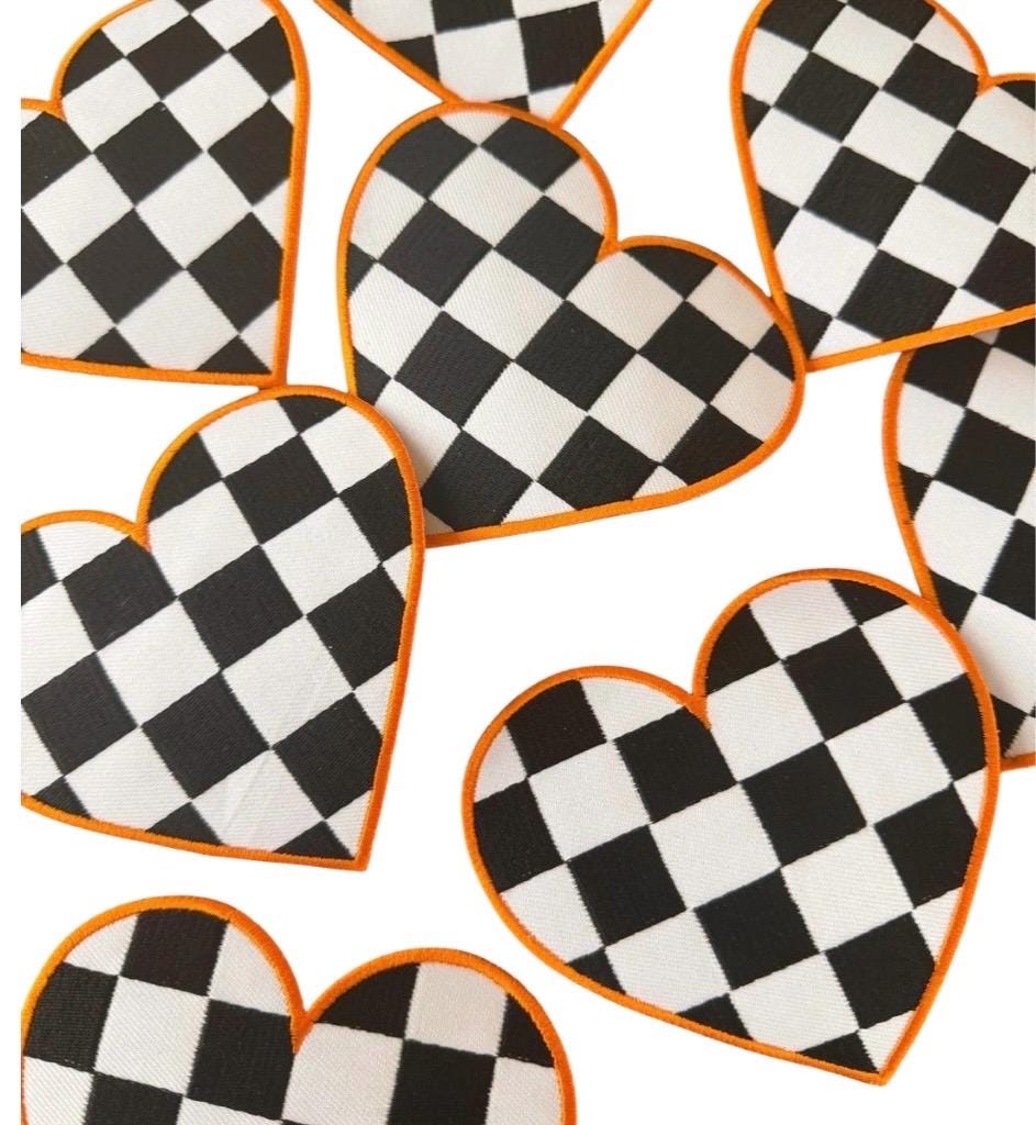Checkered Heart Patch, 5in Embroidered Heart