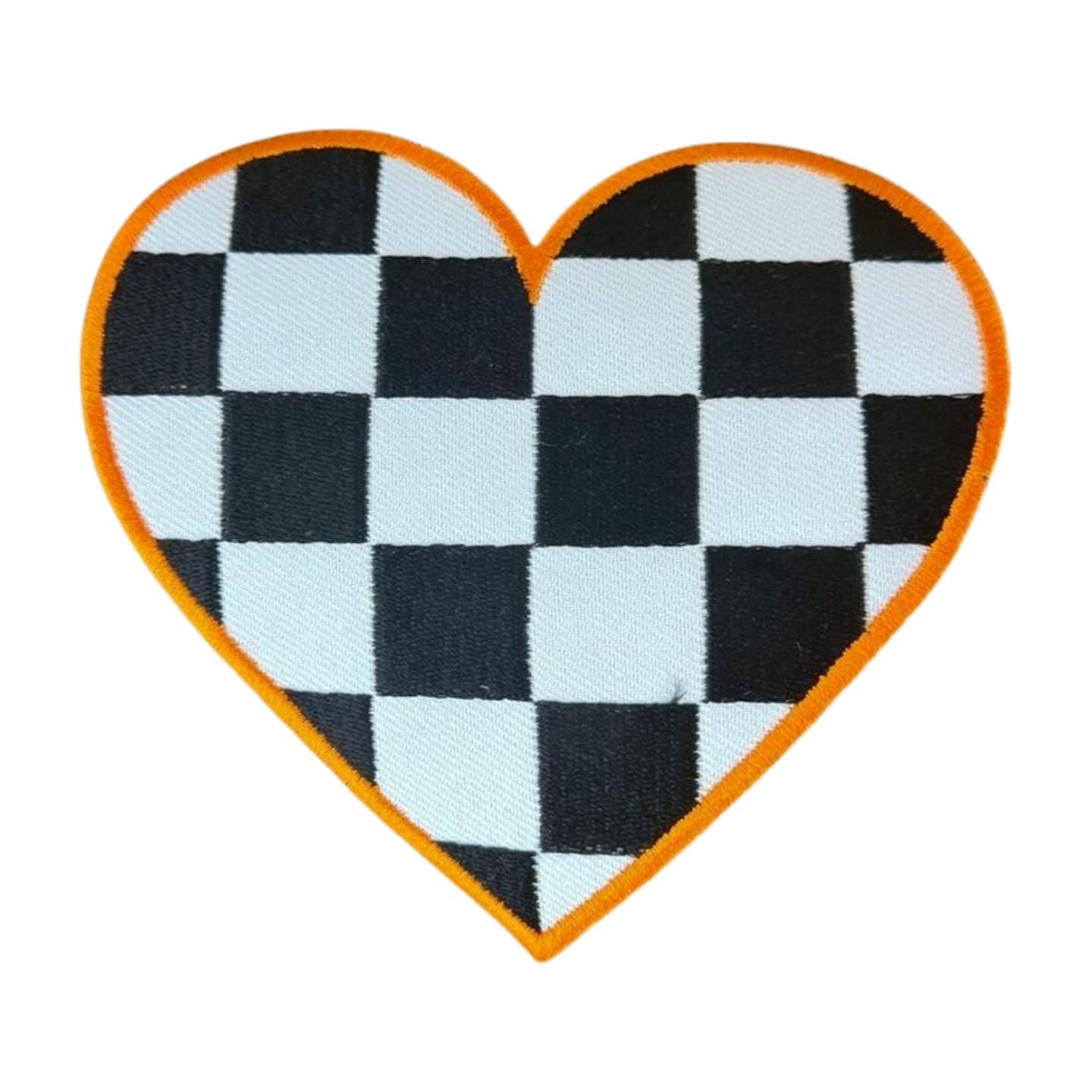 Checkered Heart Patch, 5in Embroidered Heart