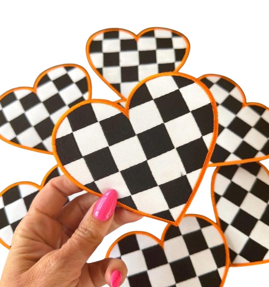 Checkered Heart Patch, 5in Embroidered Heart