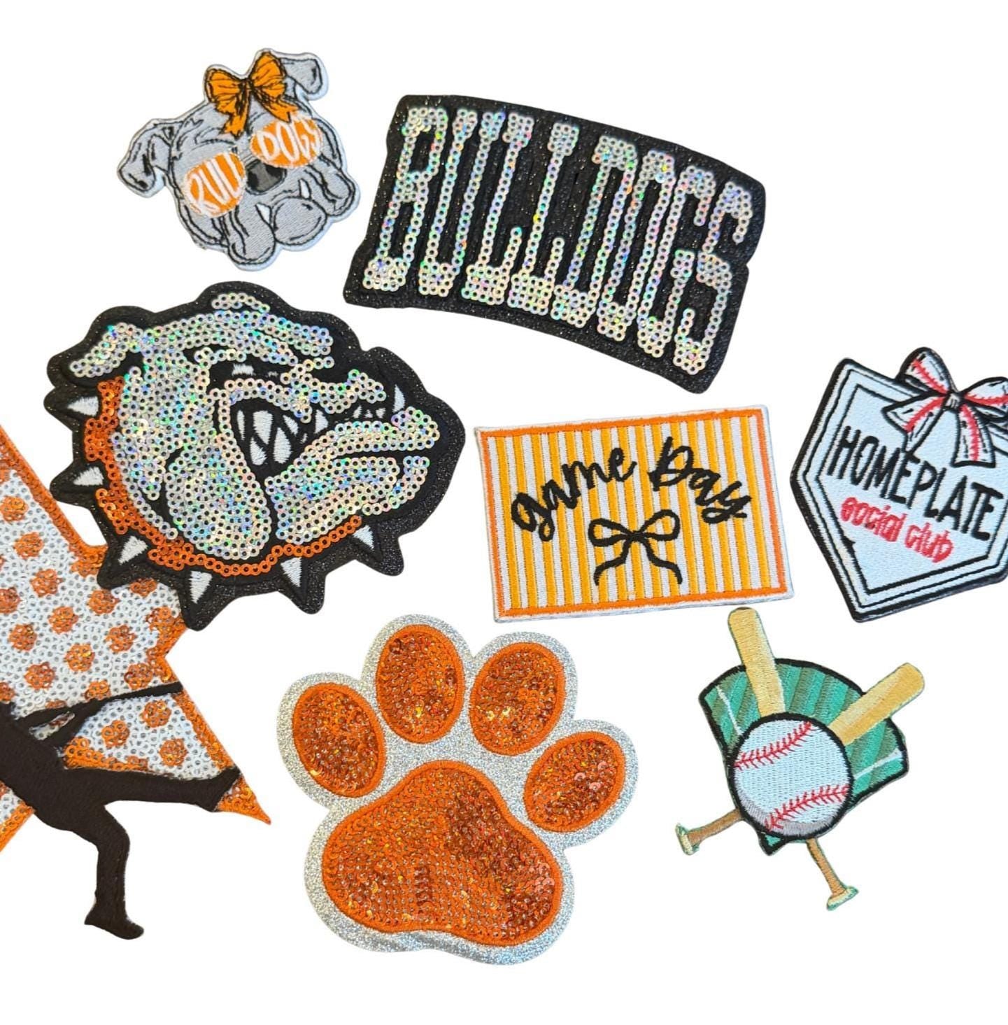 Bulldog Patch Bundle, Orange Bulldog Iron-On Patches