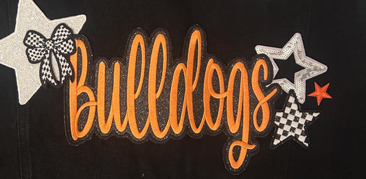 Large Orange Bulldogs Cursive Iron On Patch, Mascot Patches
