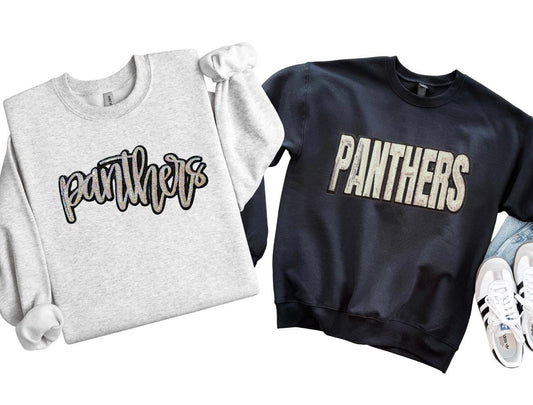 Sequin Panthers Patch:  11" Silver Glitter Iron-On, DIY