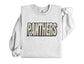 Gray sweatshirt with 'PANTHERS' text on a white background