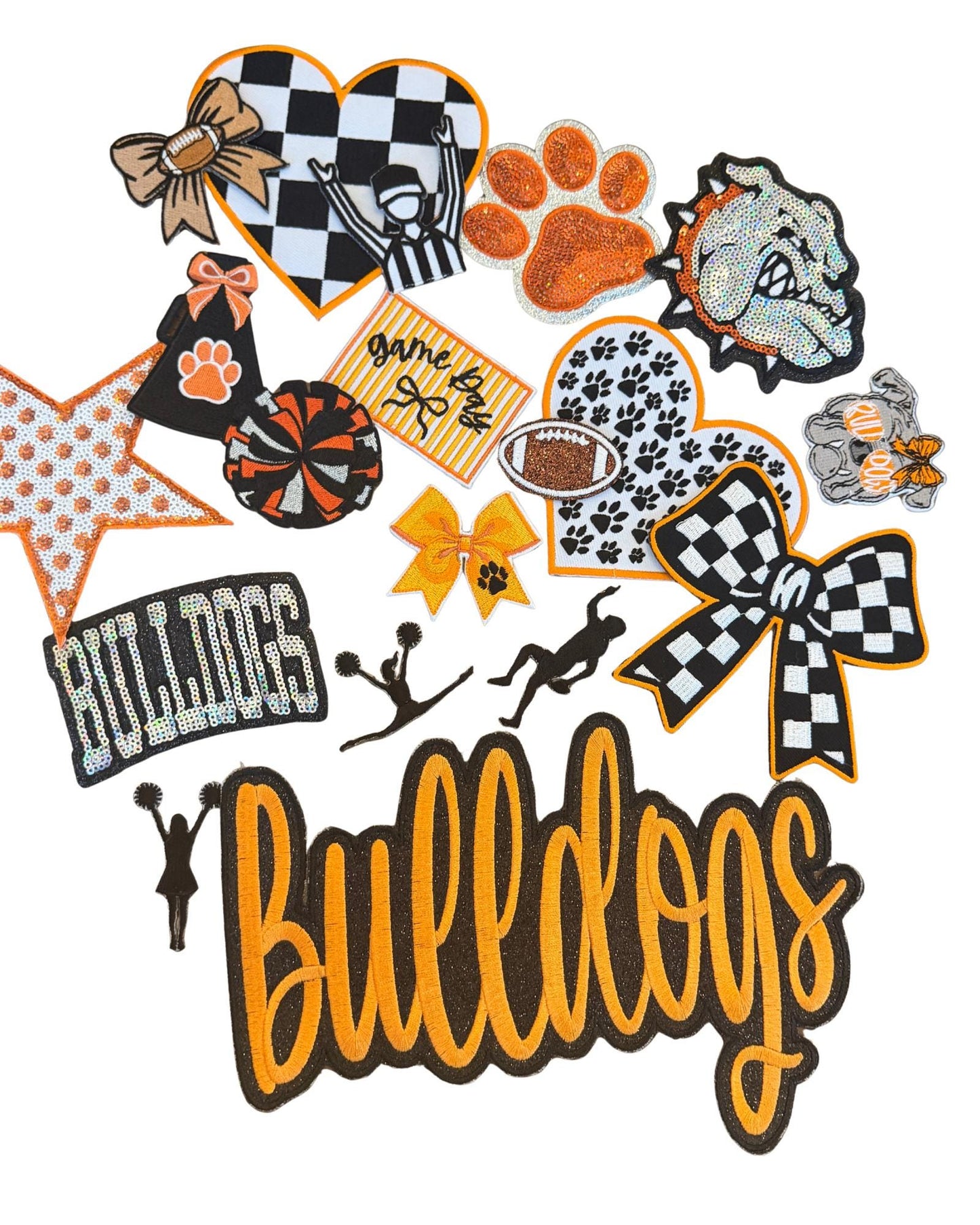 Bulldog Patch Bundle, Orange Bulldog Iron-On Patches